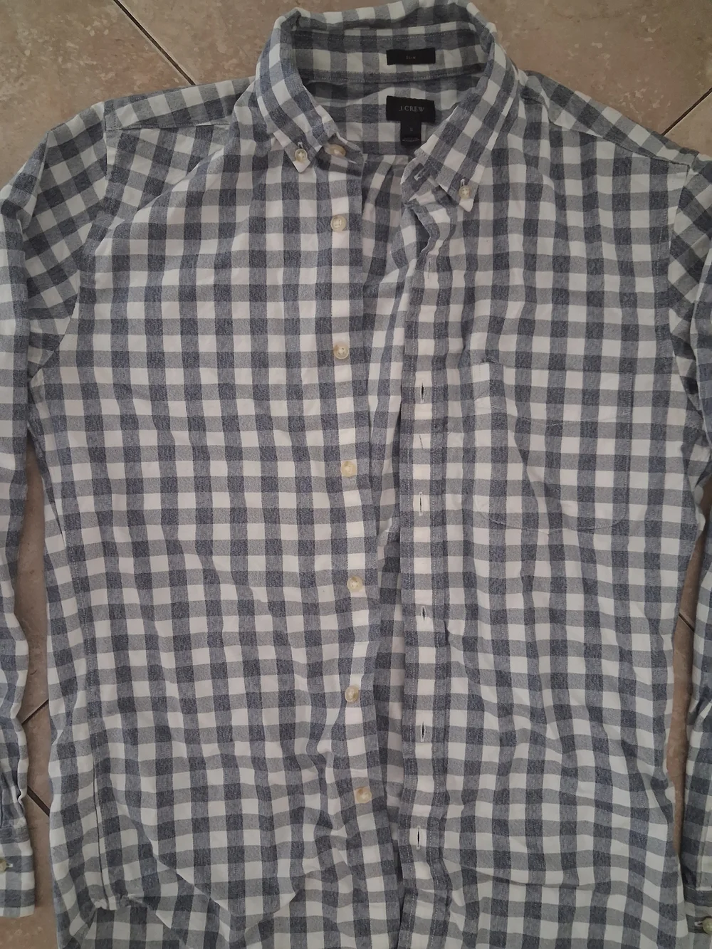 J. Crew Men’s Gray and White Gingham Button-Down Shirt